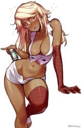 bsapricot clothed dark_skin drunk guilty_gear guilty_gear_strive no_bra ramlethal_valentine tagme