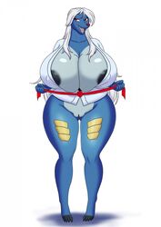 2016 anthro anthrofied belt big_breasts breasts clothing deadpliss feet female fur furry furry_only hair huge_breasts ipan large_breasts nintendo nipples open_mouth pokémon_(species) pokemon pokemorph pussy robe samurott simple_background solo standing thick_thighs uncensored video_games white_background white_hair wide_hips