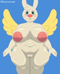 absurd_res angel_gabby angel_hare anthro big_breasts big_nipples breasts clitoris digital_media_(artwork) feathered_wings feathers female genitals hare hi_res huge_breasts lagomorph leporid mammal nipples overweight overweight_female pixel_(artwork) solo ssspankeer the_east_patch wings