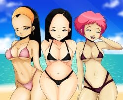 3girls asian bikini black_hair cleavage code_lyoko pink_hair sonson-sensei tagme