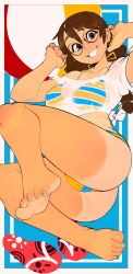 beach_background beach_ball big_ass big_breasts big_butt big_thighs bikini blue_background brown_eyes brown_hair cute cute_expression cute_face cute_girl feet flip_flops glasses oc see-through see-through_clothing see-through_shirt smile striped_bikini stripes summer tagme tagme_(artist) tan tan-skinned_female tan_body tanline tanlines tanned tanned_female tanned_skin thick_ass thick_thighs thighs toes unknown_artist unknown_character voluptuous voluptuous_female wet_clothes wet_shirt