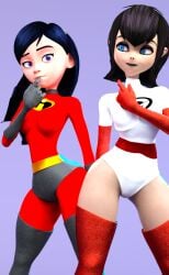 2girls 3d aged_up big_breasts breasts crossover curvaceous curvy curvy_figure digital_media_(artwork) disney female hips hotel_transylvania hourglass_figure legs light-skinned_female light_skin mavis_dracula multiple_girls pixar slim_waist the_incredibles thick thick_legs thick_thighs thighs upper_body vampire vampire_girl vampiress violet_parr voluptuous vtemp waist wide_hips