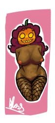 african_female afro fishnets original pink_hair pumpkin_head