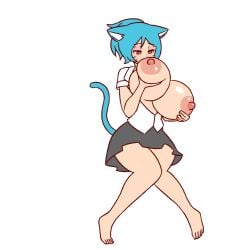 1girls 2d animated blue_hair bouncing_breasts breast_bigger_than_head breasts cat_ears clothed clothed_female colored female female_only gif groping huge_breasts light-skinned_female light_skin looking_at_breasts looking_down manyakis massive_breasts mostly_clothed nicole_watterson nicole_watterson_(human) open_mouth pale-skinned_female pale_skin red_eyes self_fondle sitting skirt solo tagme tail the_amazing_world_of_gumball thighs transparent_background