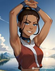 1girls ai_generated avatar_legends avatar_the_last_airbender biting_lip blue_eyes blush blushing_at_viewer breast_grab breasts choker enemy_conversion eye_contact female flashing_breasts grabbing_breasts hair_loopies holding_breast horny horny_female katara long_hair looking_at_viewer nickelodeon perky_breasts petite ponytail seductive seductive_look submissive submissive_female sultralis sultralis870 sweat sweating tits_out underboob water_tribe wet wet_clothes