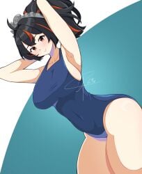 ale24x big_breasts hair_ornament hand_on_head ponytail red_eyes school_swimsuit swimsuit zenless_zone_zero zhu_yuan