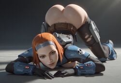 ai_generated armor ass ass_focus ass_up belt belt_bondage bo-katan_kryze bob_cut boobs clone_wars duchess_eugene freckles freckles_on_face green_eyes mandalorian orange_hair ripped_bodysuit ripped_clothes ripped_clothing ripped_pants ripped_pantyhose scar scar_on_face scared short_hair stable_diffusion star_wars tagme