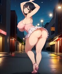 ai_generated ass big black blouse empty generated girl hair in micro night no panties pink pretty shoes short skirt sky smile stars street the thick thighs