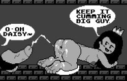 1boy 1girls all_fours anus ass balls big_penis black_hair breasts crown cum cumshot dialogue duo ejaculation faceless_male feet female gameboy human large_penis looking_back luigi male mario_(series) nintendo nipple nude nude_female open_mouth penis princess princess_daisy pubic_hair pussy royalty straight super_mario_land_2 text text_bubble velvetsfunzone