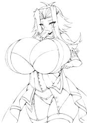 akiza_izinski big_breasts blush breasts cleavage fluffy2sphere huge_breasts izayoi_aki line_art looking_at_viewer panties skirt skirt_lift yugioh_5d's