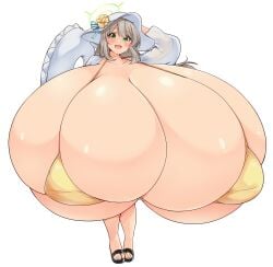 1girls abydos_high_school_student arm_behind_head blue_archive breasts_bigger_than_head breasts_bigger_than_torso bursting_breasts foreclosure_task_force_(blue_archive) gigantic_breasts holding_object hyper hyper_breasts innertube kurocaze long_hair looking_at_viewer massive_breasts nonomi_(blue_archive) nonomi_(swimsuit)_(blue_archive) open_mouth skindentation smile solo_female tagme