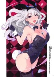 big_breasts bunny_costume bunny_ears bunny_girl bunny_tail bunnygirl bunnysuit looking_at_viewer shijou_takane solo white_hair