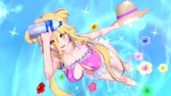 3d 3d_(artwork) big_breasts bikini blonde_hair bottle breasts date_a_live dr_xidan female female_only hat hoshimiya_mukuro koikatsu light-skinned_female looking_at_viewer sea solo solo_female thighs water_bottle yellow_eyes