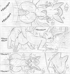 atlas_(artist) comic eeveelution english_text female feral greyscale hi_res leafeon male monochrome nintendo pencil_(artwork) penis pokemon pokemon_(species) pussy quilava sex sketch straight text traditional_media_(artwork) video_games