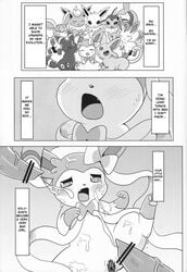 canine comic cum cumshot dialogue doujinshi eeveelution ejaculation english_text espeon fangs female feral fur glaceon greyscale jolteon kemoribbon leafeon male mammal mightyena monochrome nintendo open_mouth orgasm paws penis pokemon pokemon_(species) pussy ribbons straight sylveon tears text tongue translated umbreon vaporeon video_game