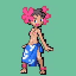 animated anklet bouncing_breasts elite_four gif green_background human human_only jiggle nintendo nude phoebe_(pokemon) pixel_art pokemon sprite