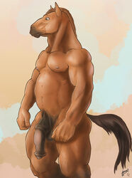 1boy anthro balls equine horse male male_only mammal muscular penis solo trogan