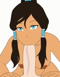 1boy 1girls 2016 2d animated aqua_eyes areolae avatar_legends big_penis breasts brown_hair dark-skinned_female dark_skin deepthroat duo dynamo-x eyelashes fellatio female gif hair_between_eyes hair_tubes human interracial korra large_breasts long_hair looking_at_viewer looping_animation male male/female male_pov nipples nude oral penis ponytail pov sidelocks smooth_skin straight the_avatar the_legend_of_korra tied_hair water_tribe white_background