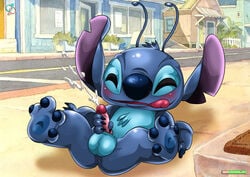 1boy alien anthro anthro_only bbmbbf disney experiment_(species) lilo_and_stitch male_only palcomix penis rear_deliveries stitch tagme testicles