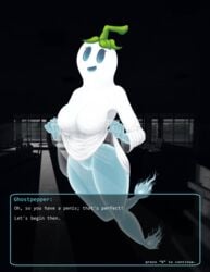 2016 big_breasts breasts dialogue english_text female flora_fauna ghost ghost_girl ghost_pepper_(pvz) humanoid jonsthaman looking_at_viewer open_mouth plant plantie plants_vs_zombies presenting pussy smile solo text thick_thighs wide_hips