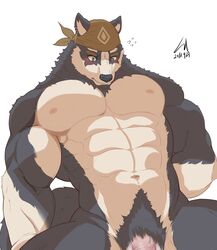 1boy abs absurd_res anthro blush canine hi_res male male_only mammal muscular nude pecs penis simple_background solo volga white_background wolf xsrwe12