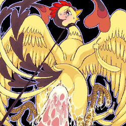 avian beak blush eyelashes feral hi_no_tori osamu_tezuka_works phoenix phoenix_(hi_no_tori) tail_feathers vaginal vaginal_penetration wings yellow_feathers