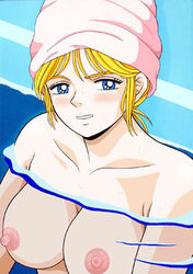 1girls blonde_hair breasts female futoshita_bunta gundam human large_breasts light-skinned_female light_skin mobile_suit_gundam nipples pointy_chin sayla_mass short_hair solo