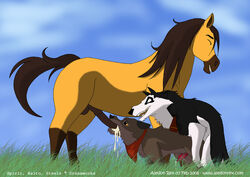 2006 aledon_rex anal balto balto_(film) balto_(series) canine crossover cum cum_in_mouth cum_inside dog dreamworks equine fellatio feral furry gay horse male male_only mammal outdoors penis sex spirit:_stallion_of_the_cimarron spirit_(character) steele threesome universal_studios yaoi