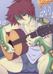 anthro ball_bulge bulge clothing cropped guitar gunmouth musical_instrument scalie solo