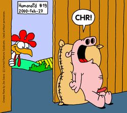 2000 2boys anthro avian bag barn being_watched duo erection farm furry garfield_(series) garfield_and_friends humanoid_(artist) male male_only mammal orson penis pig rooster roy_rooster smile suina sus_(pig) text