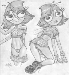 2007 all_fours cameltoe disney disney_channel fluffy_(artist) maggie_pesky monochrome panties short_skirt skirt_pull the_buzz_on_maggie toon_disney