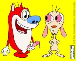 anthro canine cat chihuahua cum dog domestic_cat domestic_dog feline furry furry_only humanoid humanoid_(artist) male_only nickelodeon ren_and_stimpy ren_hoek stimpy