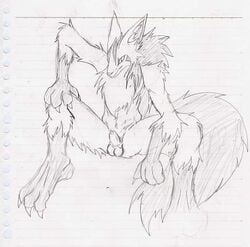 anthro camiod claws front_view fur furry lined_paper male male_only mightyena monochrome nintendo nude penis pokemon pokemon_rse sitting sketch solo