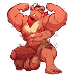 2018 5_toes abs anthro balls biceps big_balls big_penis canine flexing hat huge_balls huge_cock male male_only mammal mostly_nude muscular muscular_male nipples pecs penis scarf solo taoren tattoo toes