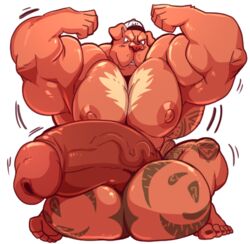 2018 anthro balls biceps big_balls canine erection flexing huge_balls hyper hyper_balls hyper_penis male male_only mammal mostly_nude muscular muscular_male nipples pecs penis solo taoren tattoo