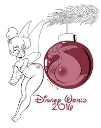 2010s 2016 blush disney disney_fairies fairy fairy_wings female monochrome peter_pan_(disney) picraig reflection solo tinker_bell undressing wings