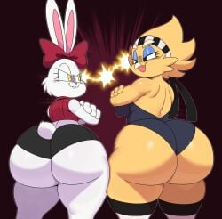 2girls anthro ass avian back_view big_ass big_butt bubble_ass bubble_butt bunny butt curvy dat_ass fat_ass fayga female female_only huge_ass huge_butt large_ass rabbit sssonic2 thick thick_ass thick_thighs thighhighs violet_(sssonic2) voluptuous wide_hips