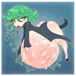 ambiguous_prey belly_grab burping cami_gz camigz clothing female female_pred green_eyes green_hair hyper hyper_belly one-punch_man tatsumaki vore vore_belly