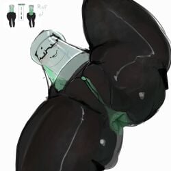 animate_inanimate anus ass big_butt black_body blush blush_lines clitoris eyebrows eyewear female genitals glasses green_anus green_clitoris green_liquid green_pussy green_vulva hi_res inanimate_object laboratory_equipment laboratory_glassware looking_at_viewer looking_down looking_down_at_viewer low-angle_view object_show open_mouth open_smile pussy qwpeowqpe raised_leg reference_image request scientific_instrument smile solo spreading_legs test_tube thick_thighs tongue vulva wavy_mouth worm's-eye_view