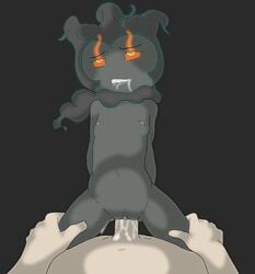 1boy 1girls ahe_gao anthro arms_behind_back belly biting_lip breasts clitoris cowgirl_position cum cum_in_pussy cum_inside female flat_chest ghost grey_background grey_skin human interspecies leg_grab male marshadow navel nintendo nipples nude orange_eyes orange_sclera penis pokemon pokemon_sm pov pussy rolling_eyes sex small_breast smile straight teeth yellow_eyes