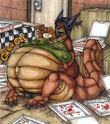 dragon fenris49 food overeating overweight pizza pizza_box pussy stuffing