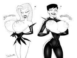 2d 2girls artist_name batman:_the_animated_series batman_(series) big_breasts black_and_white bodysuit bouncing_breasts breasts breasts_bigger_than_head breasts_out busty catsuit catwoman catwoman_(dcau) dc_comics dcau ddemon7000 dress duo elbow_gloves english english_text exposing exposing_breasts female female_only giant_breasts gloves heart heart_symbol hourglass_figure huge_breasts lipstick makeup massive_breasts monochrome multiple_females multiple_girls navel navel_visible_through_clothes nipples onomatopoeia poison_ivy poison_ivy_(dcau) puffy_nipples revealing_breasts selina_kyle simple_background smiling smiling_at_viewer text the_new_batman_adventures thick_thighs thighs villain villainess white_background wide_hips