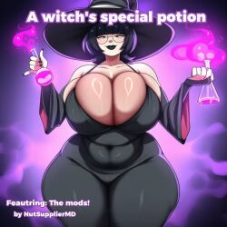 ai_generated black_dress bottom_heavy breasts female huge_ass huge_breasts potion witch witch_hat