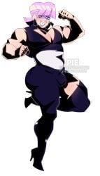 1boy bara barazoku buff bulge bulge_through_clothing bulge_under_clothes erection erection_under_clothes erection_under_clothing fleshpie669 flexing muscular muscular_arms muscular_male panty_&_stocking_with_garterbelt polyurethane_(psg) toned toned_male