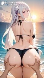 anime patreon_username high_resolution artist_name watermark ai_generated skypassion hi_res stable_diffusion patreon 2026 highres ai_assisted 1girls high_quality hetero braid groping hair_flower looking_back sky grabbing_another's_ass long_hair swimsuit purple_eyes solo_focus 1boy booty big_ass ass_grab deep_skin hands_on_ass pov_hands looking_at_viewer silver_hair pointy_ears outdoors beach cloud side-tie_bikini bikini disembodied_limb pov ass shore hand_on_ass hair_ornament water bangs emilia_(re:zero) re:zero_kara_hajimeru_isekai_seikatsu explicit