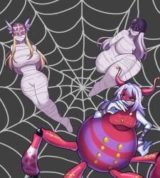 3girls angewomon arukenimon blonde_female blonde_hair bondage breasts commission commission_art commissioner_upload digimon digimon_(species) digimon_adventure encased encasement female gagged gagged_female grey_hair helmet horned_female horns huge_breasts huge_hands ladydevimon laughing lipstick long_hair masked masked_female monster_girl ojou-sama_pose red_eyes sharp_teeth spider_girl spider_web tagaen810 tagme webbing