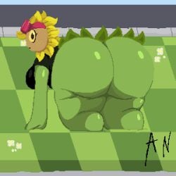 big_ass breasts exposed_ass expression female glasses green_skin plants_vs_zombies plants_vs_zombies:_heroes shiny_skin solar_flare_(pvz) sunflower sunflower_(pvz) yellow_eyes