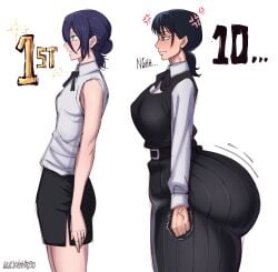 2girls ass ass_comparison big_ass chainsaw_man different_ass_sizes fat_ass female female_only hips_wider_than_shoulders huge_ass luckyshazo massive_ass mitaka_asa poorly_tagged popularity_contest reze_(chainsaw_man) side_view small_ass small_breasts standing