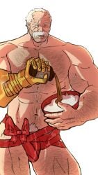 1boy 2025 bara belly_button bowl chest_hair conquest_(invincible) daddy dilf gray_hair holding holding_bowl holding_object invincible invincible_(comics) invincible_(tv_series) leg_hair light-skinned_male light_skin male male_only mature mature_male meowmeowstick moustache muscular muscular_male old old_male old_man open_mouth pouring pouring_liquid pubic_hair red_ribbon robotic_arm scar showing_teeth simple_background six_pack solo solo_male standing teeth viltrumite