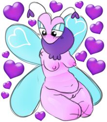 butterfly_wings chubby_female dandy's_world dandys_world female flutter_(dandy's_world) heart naked naked_female no_limbs no_panties purple_nipples pussy quadruple_amputee shaved_pussy